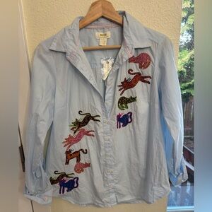 NWT Maeve cat embroidered / beaded button down. Size 4